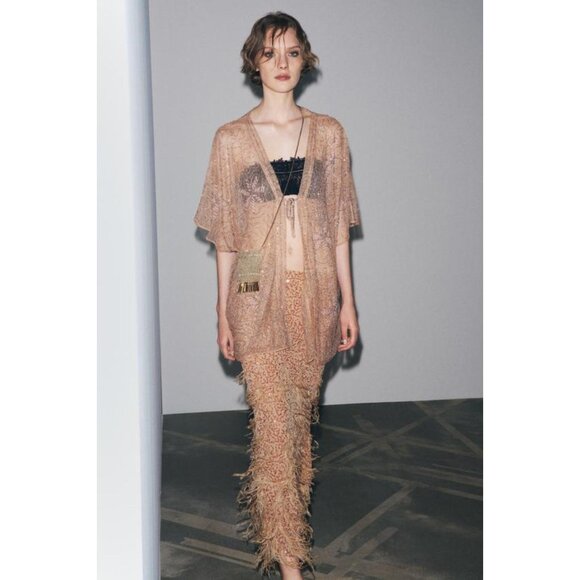 ZARA SEQUIN FEATHER SKIRT - Picture 1 of 10